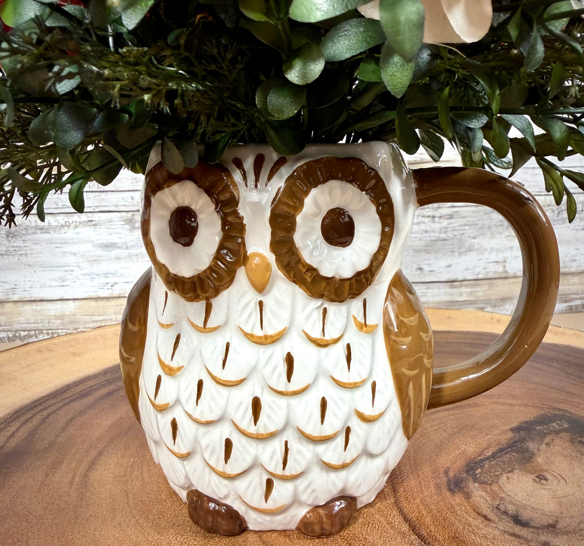 Fall Owl Floral Arrangement – Orange & Cream Artificial Flowers