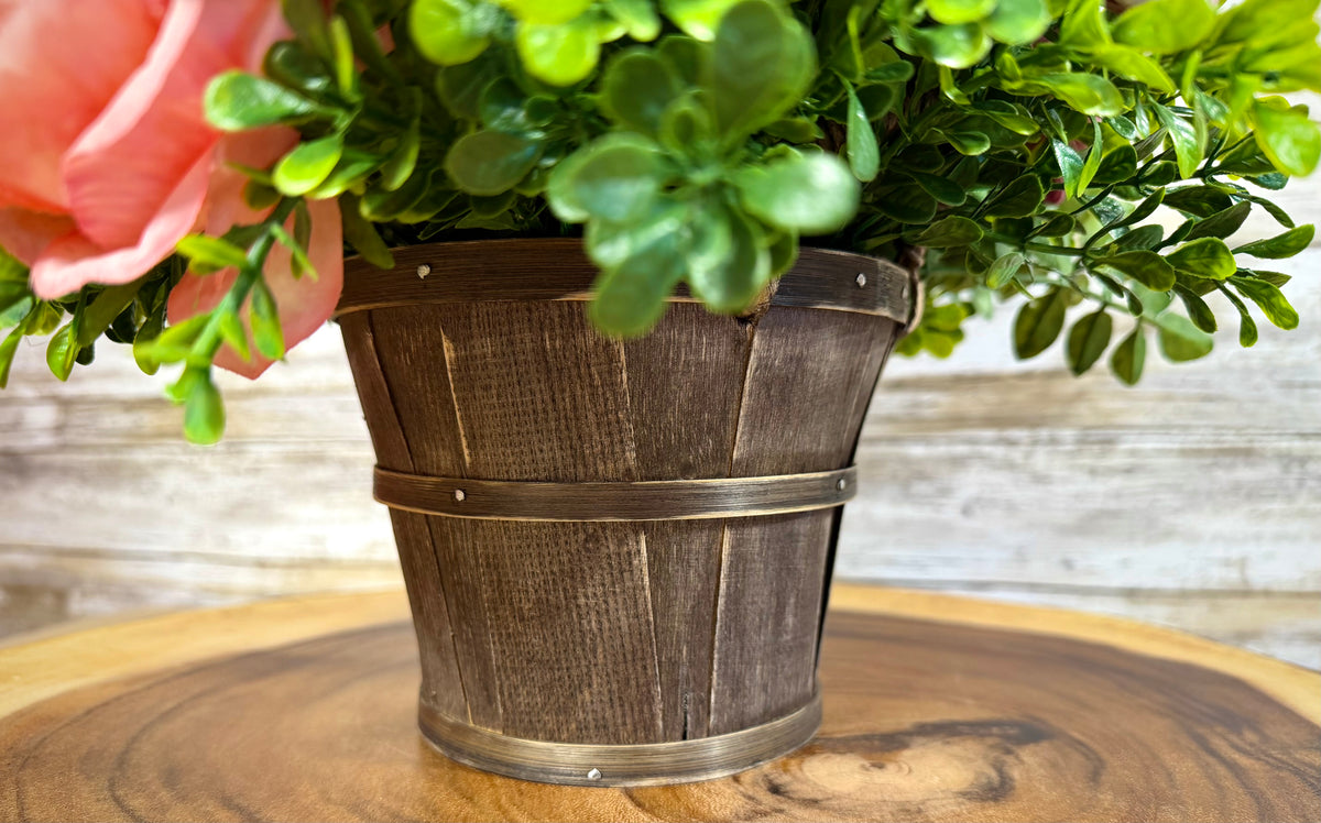 Handmade Purple & Gray Floral Arrangement – Rustic Bucket Decor