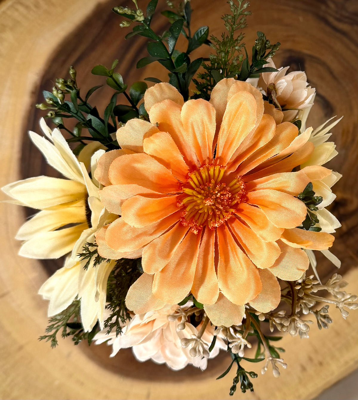 Small Fall Floral Arrangement | Coral Gerbera Daisy & Glass Vase