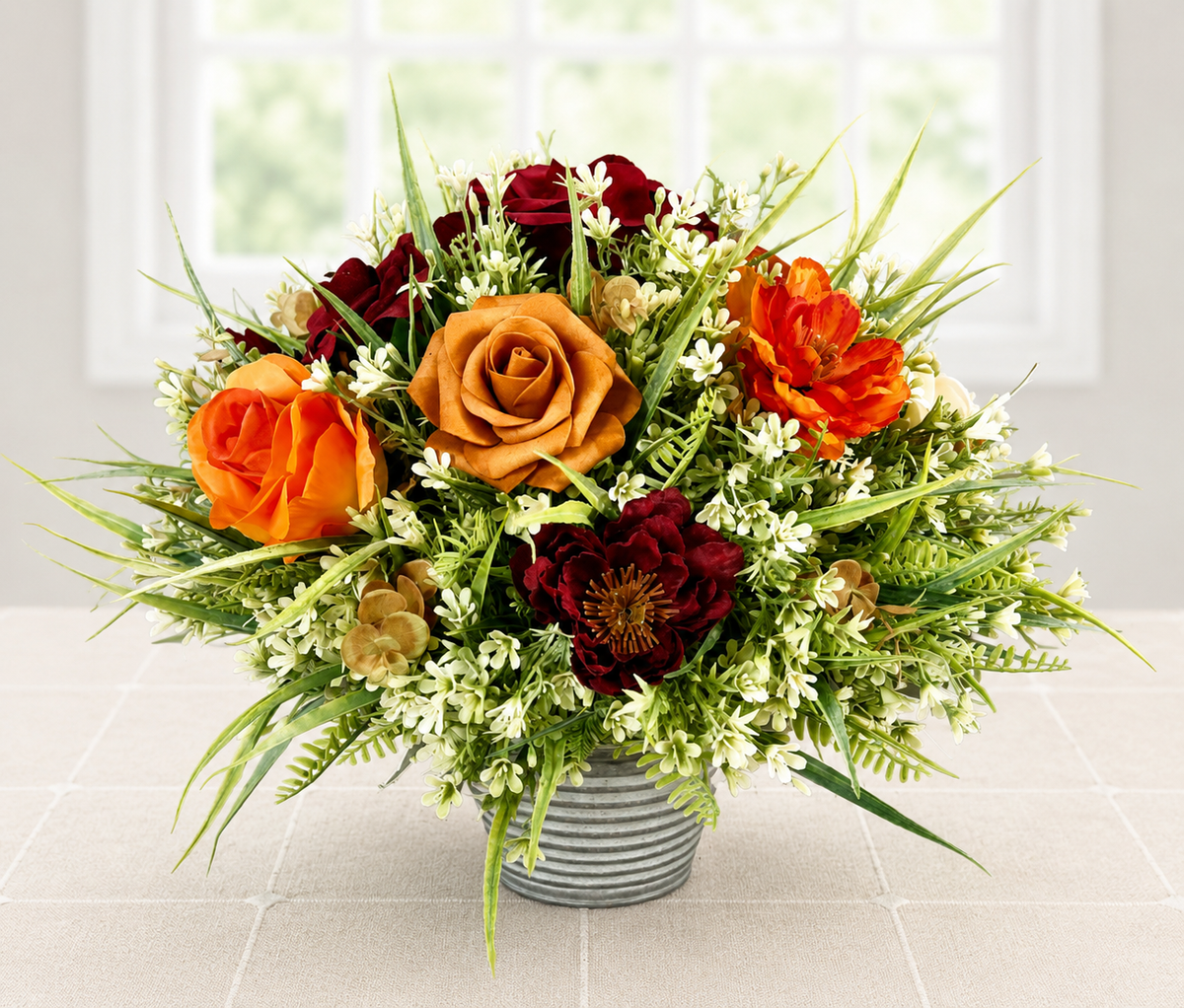 Autumn Rose Floral Arrangement | Orange & Burgundy