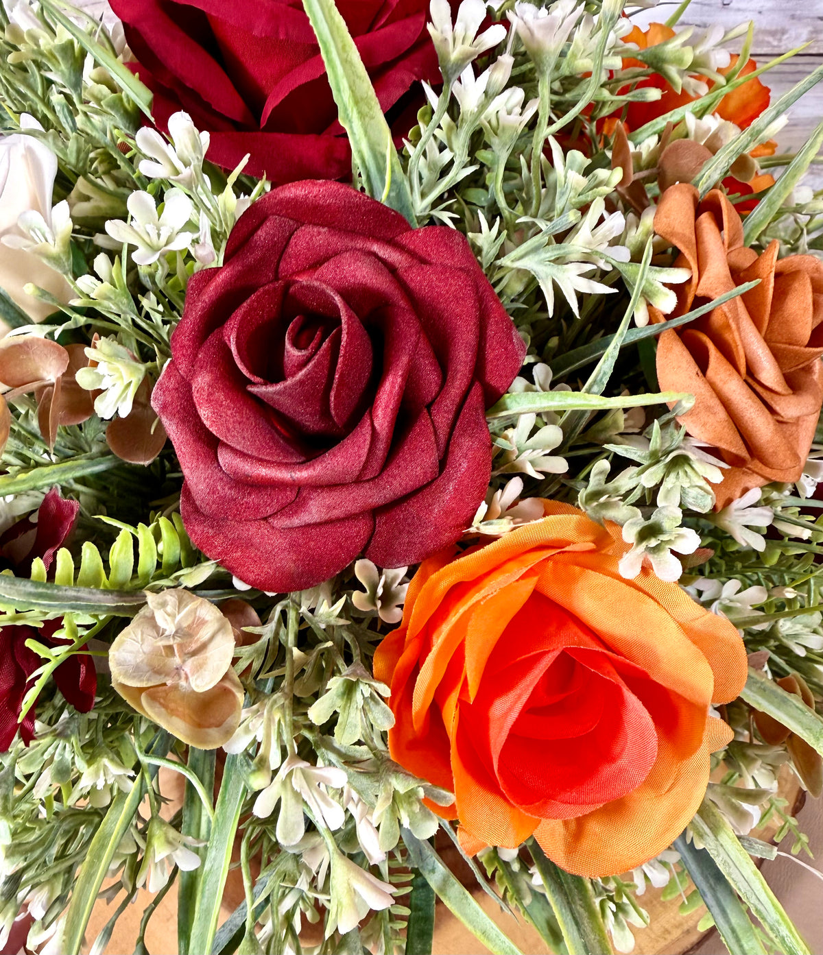 Autumn Rose Floral Arrangement | Orange & Burgundy
