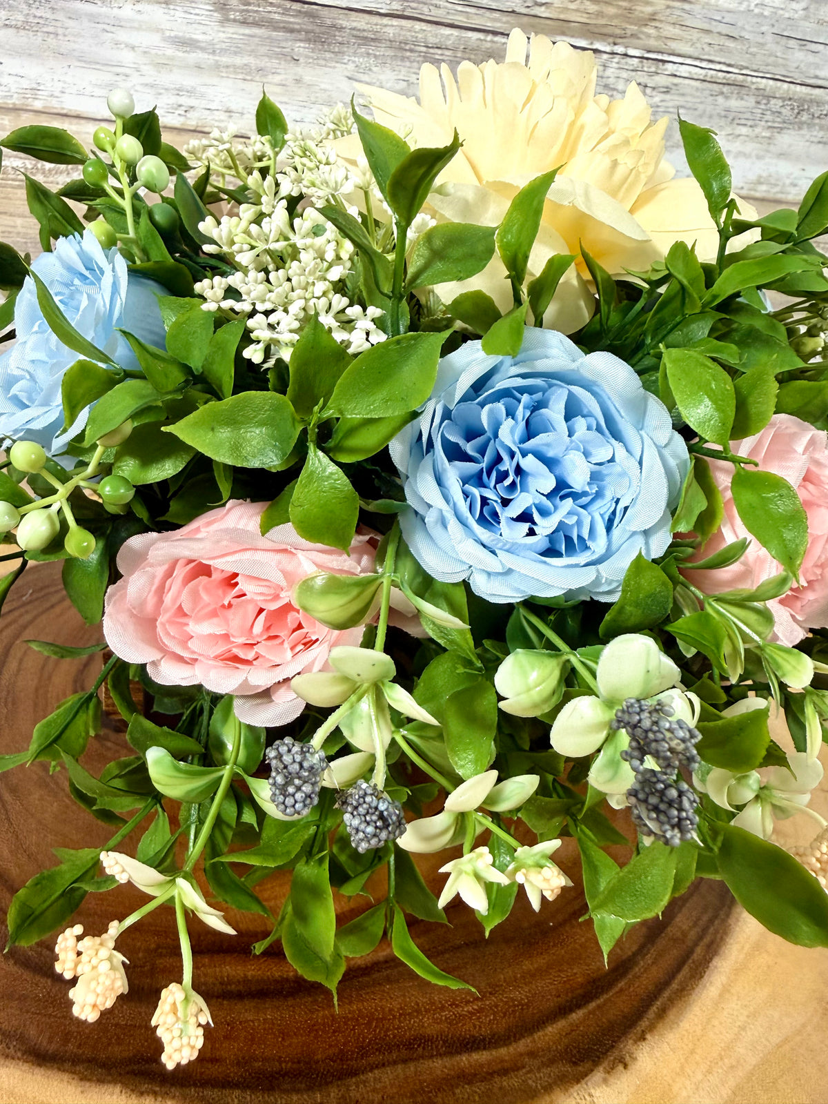 Handmade Floral Arrangement – Compact Faux Flower Centerpiece, Rustic Decor