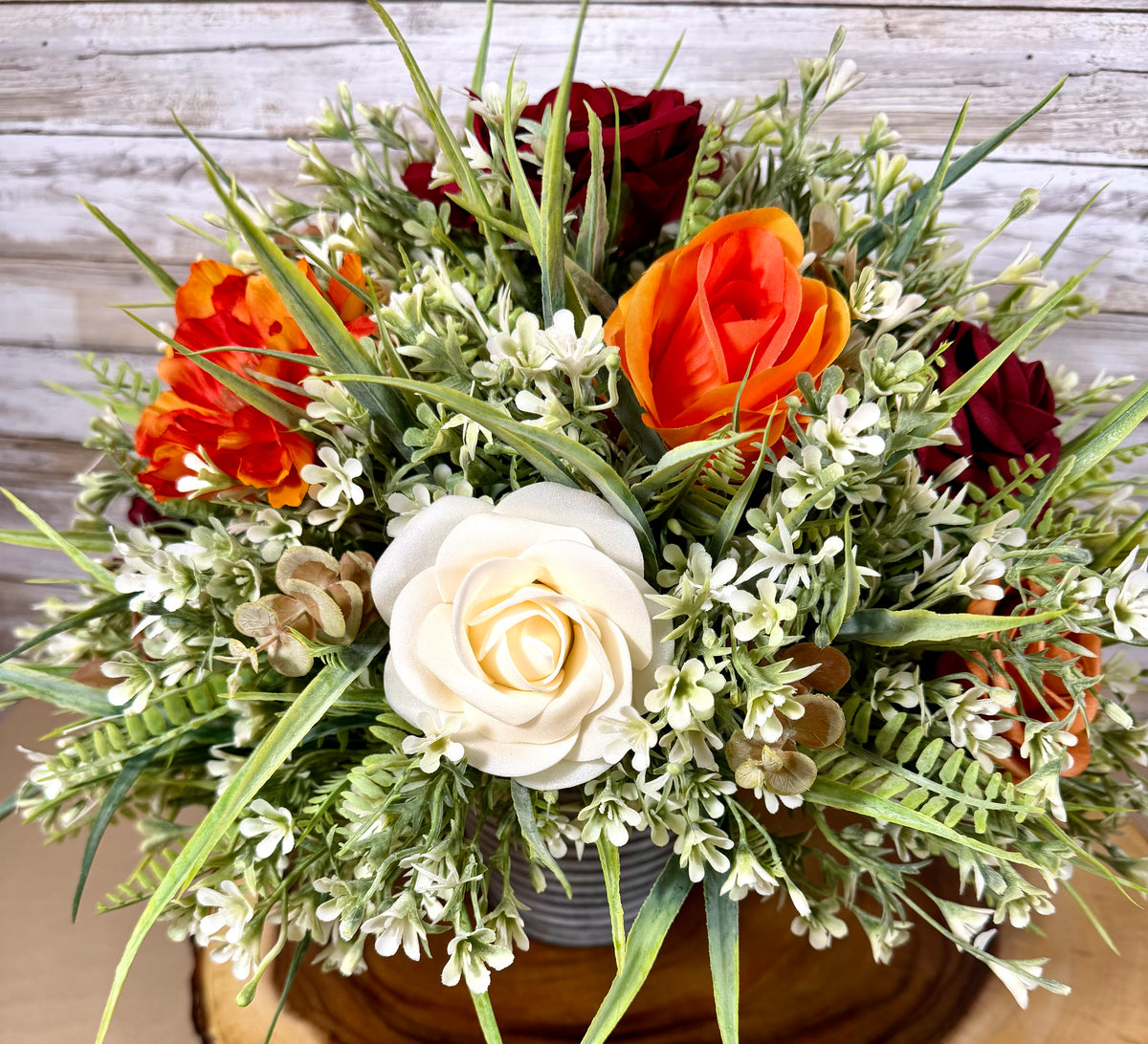 Autumn Rose Floral Arrangement | Orange & Burgundy