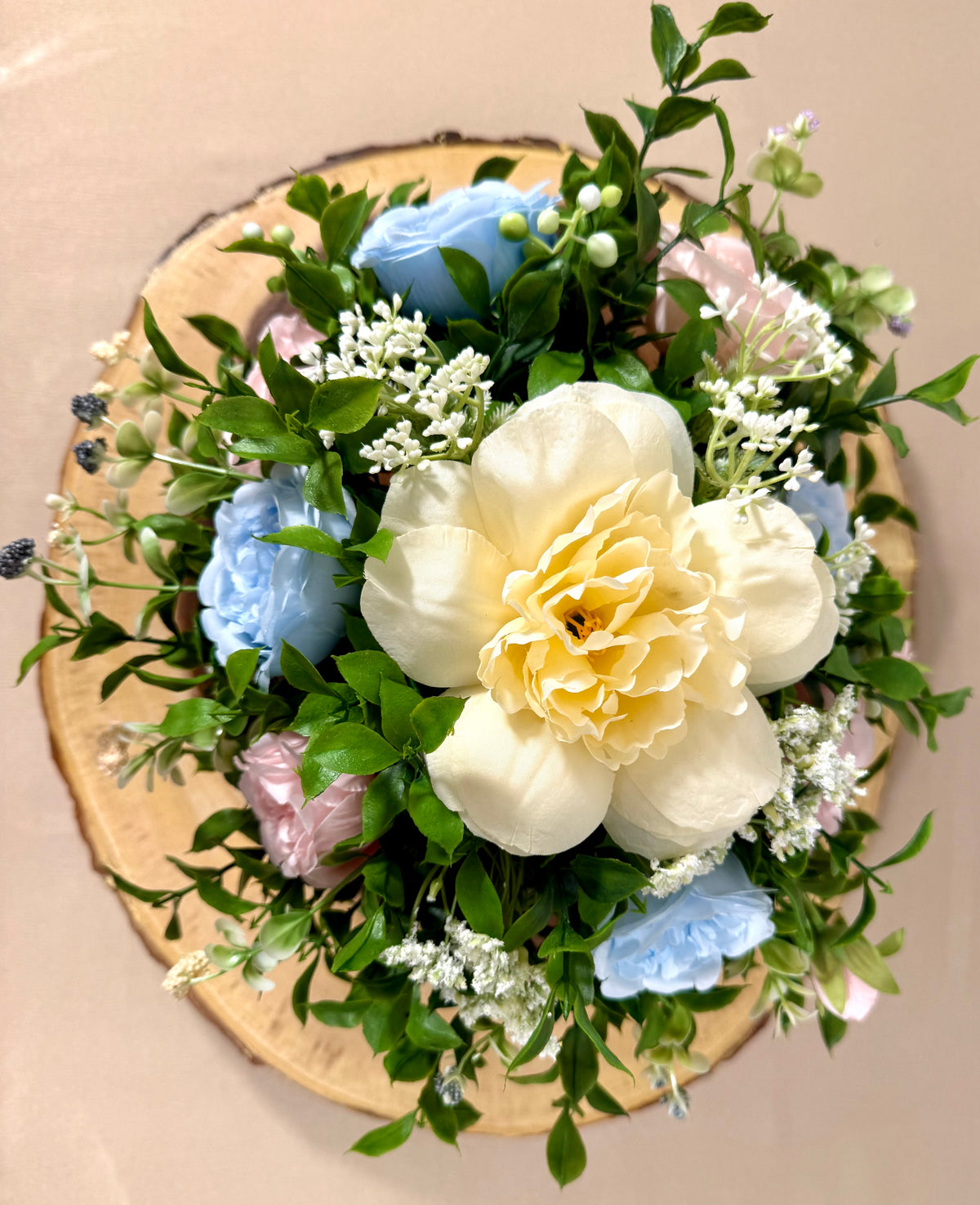 Handmade Floral Arrangement – Compact Faux Flower Centerpiece, Rustic Decor