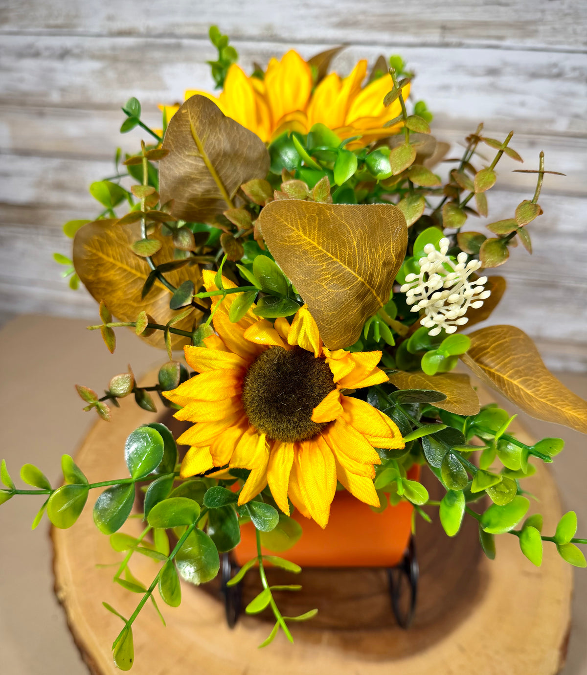 Pumpkin Carriage Fall Floral Arrangement – Yellow Sunflowers & Orange Flowers