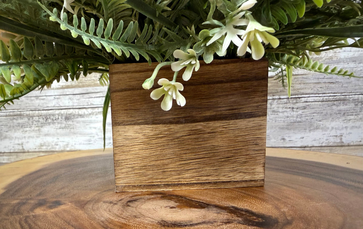 Burgundy & Peach Fall Floral Arrangement | Wooden Container