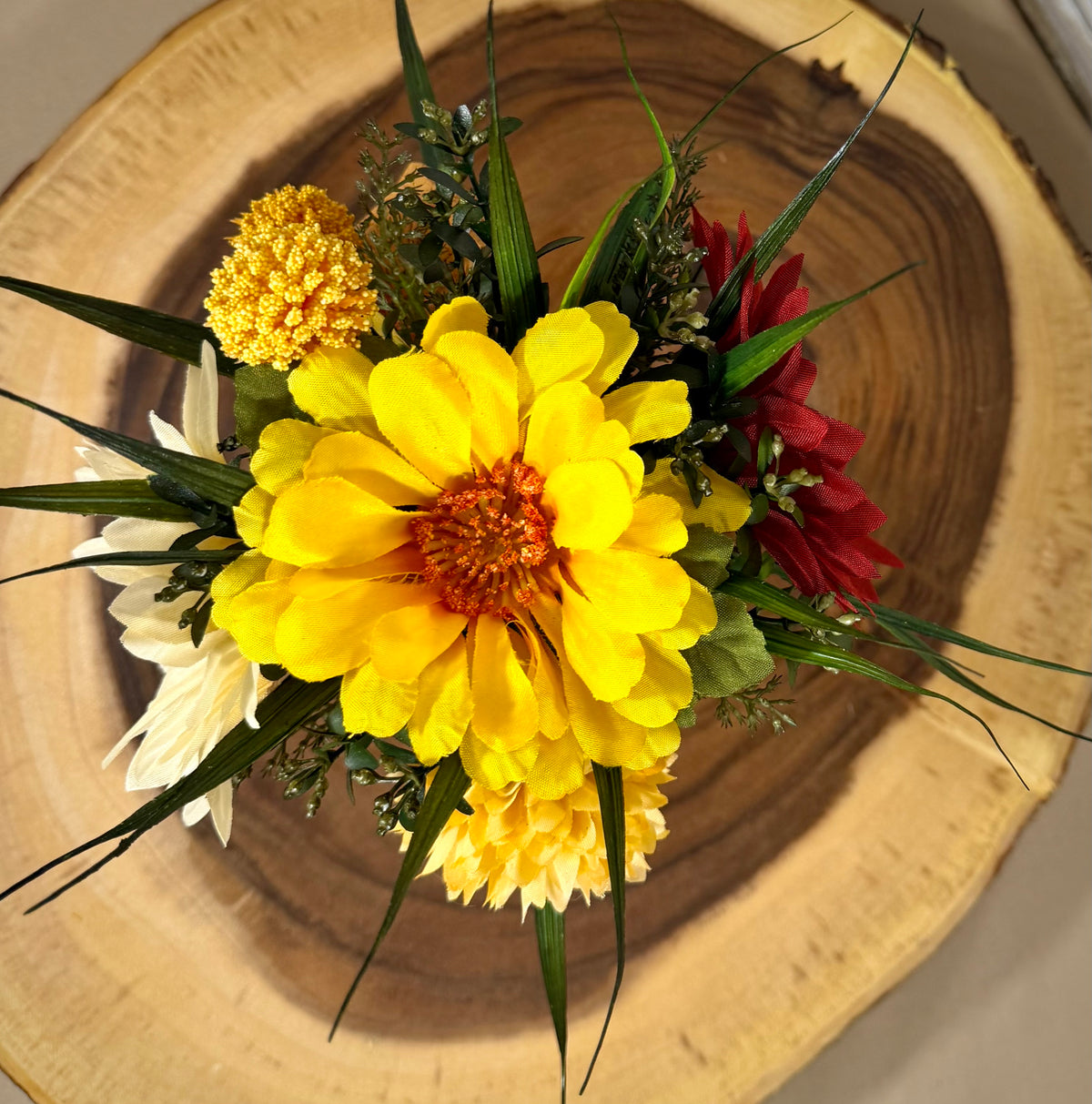 Fall Floral Arrangement | Yellow Gerbera Daisy & Orange Glass Vase