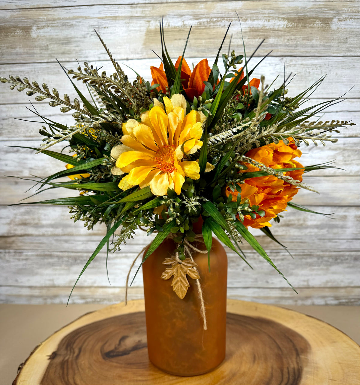 Fall Floral Arrangement | Sunflowers & Dark Orange Flowers