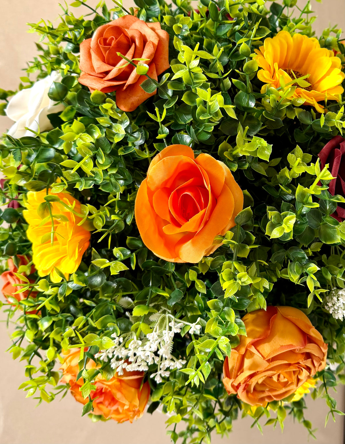 Large Fall Sunflower & Rose Arrangement | Metal Bucket