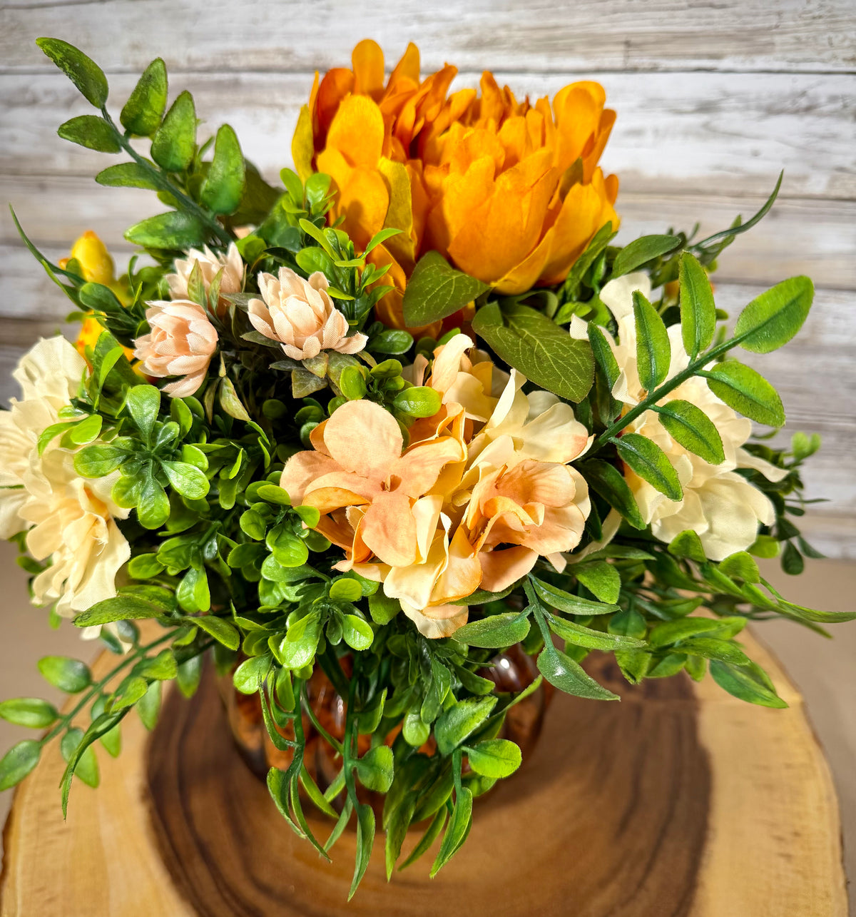 Fall Pumpkin Floral Arrangement – Autumn Flowers & Plaid Bow