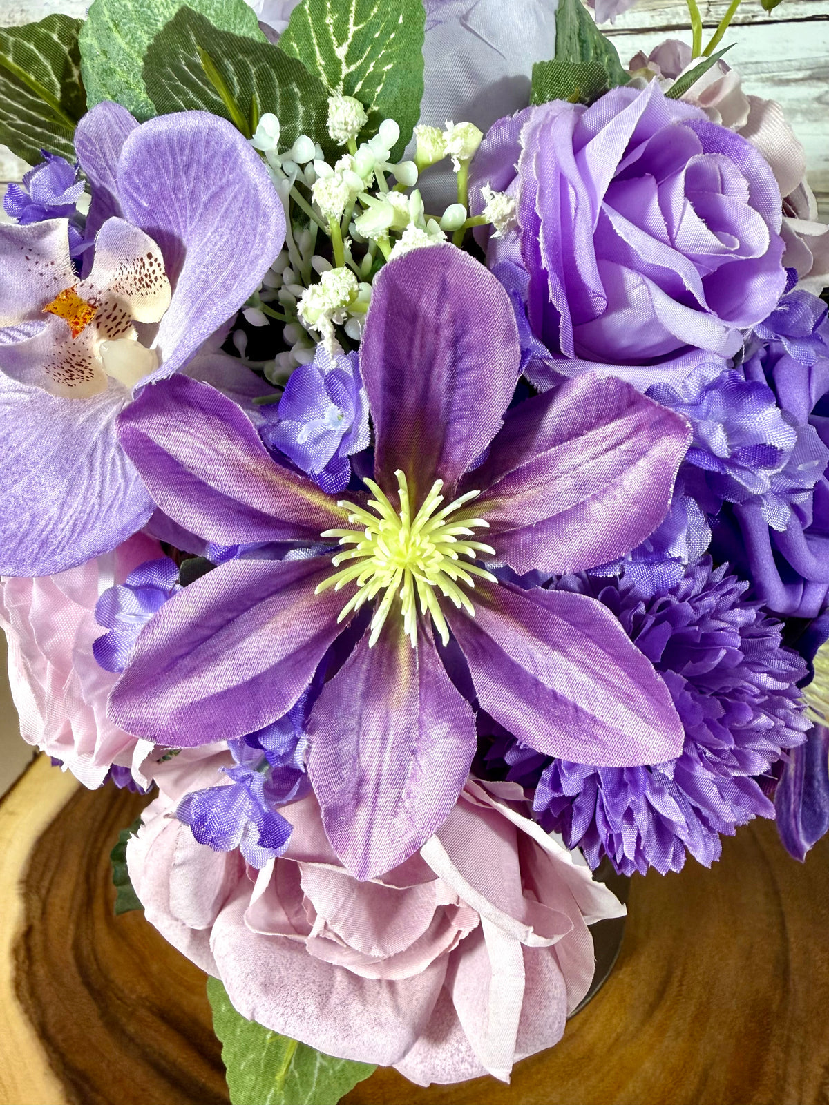 Lavender Purple Floral Arrangement in Black Metal Container