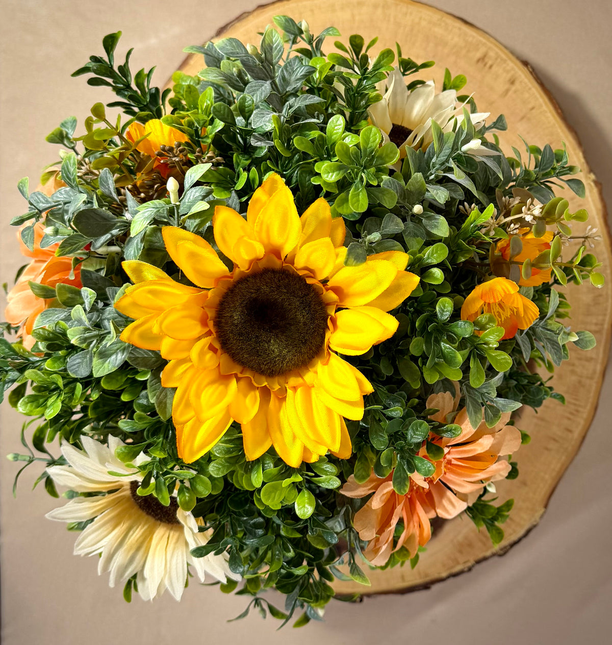 Fall Floral Arrangement in Rustic Gray Basket