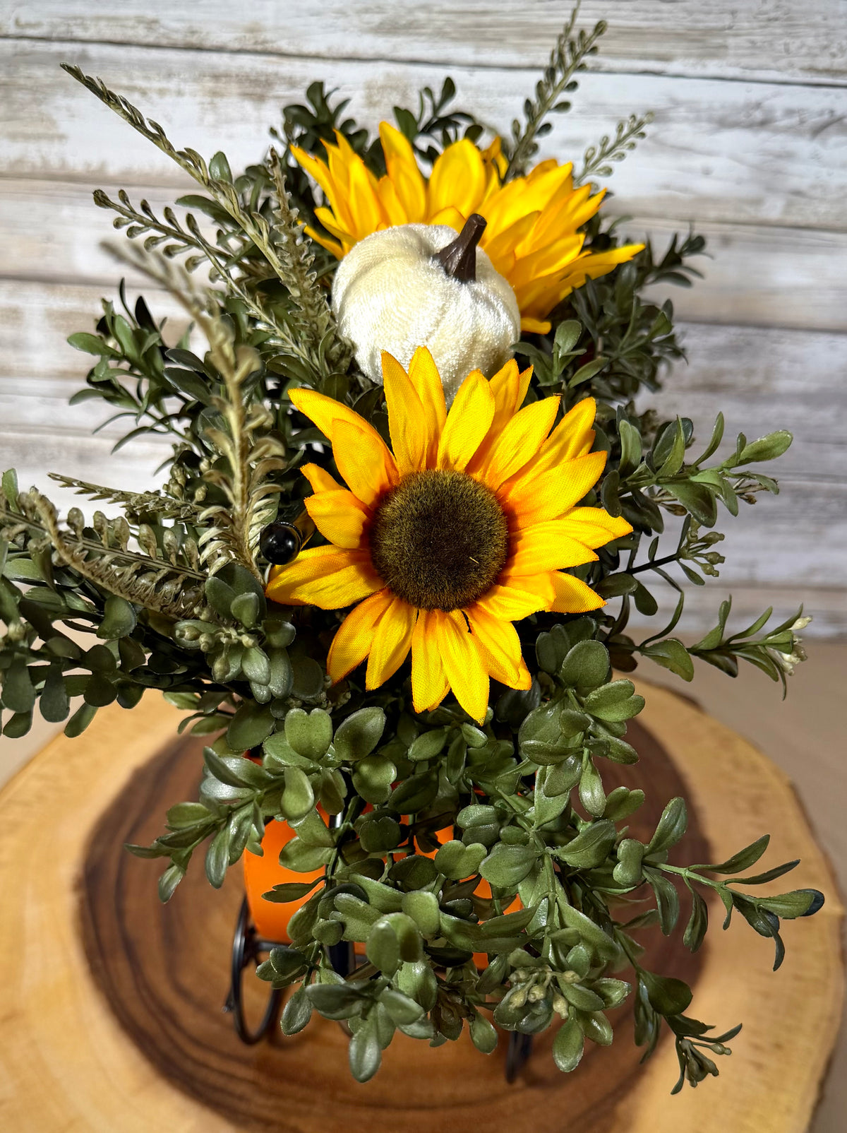 Fall Pumpkin Wagon Floral Arrangement | Sunflowers & Orange Flowers