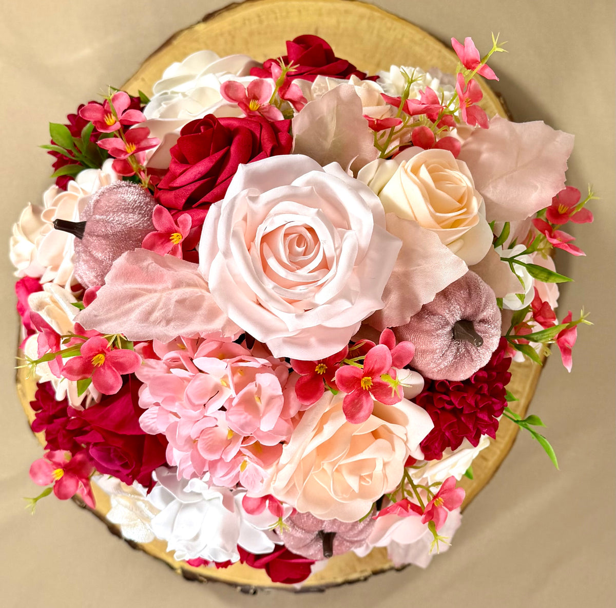 Fall Rose Floral Arrangement | Burgundy & Blush Foam Roses
