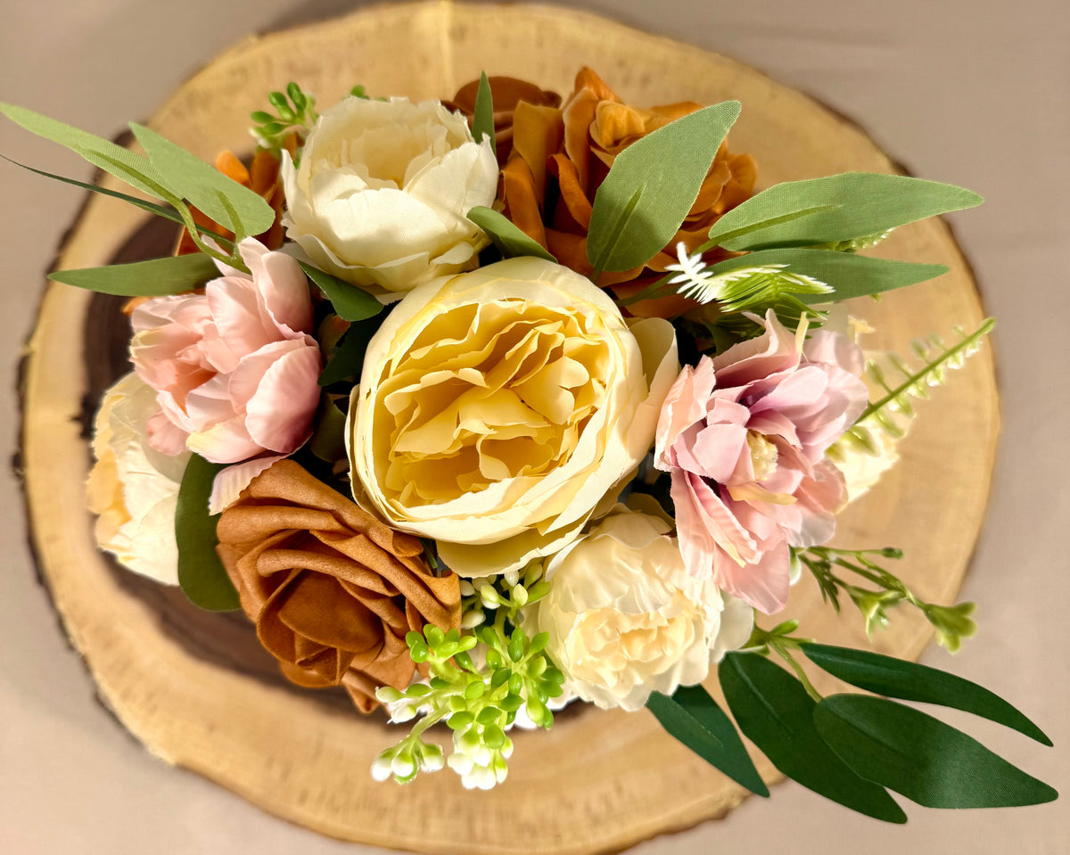 Handmade Floral Arrangement – Cream & Blush Roses, Black Metal Milk Can