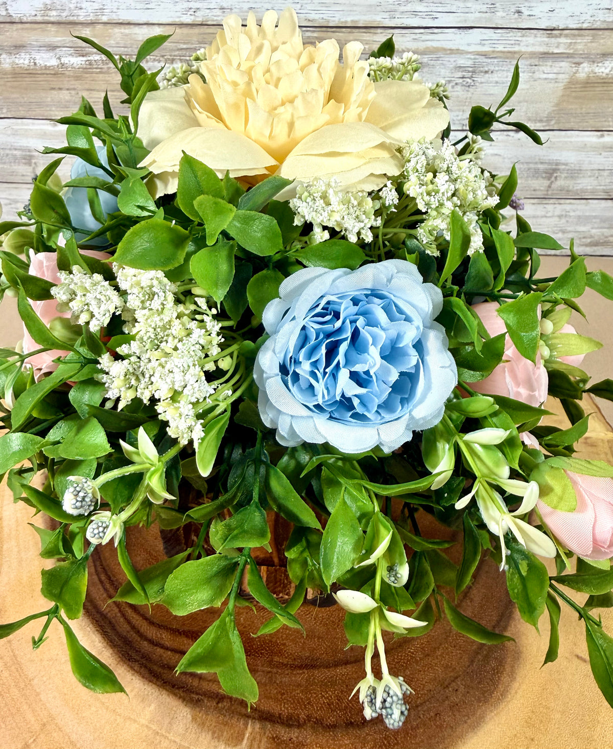Handmade Floral Arrangement – Compact Faux Flower Centerpiece, Rustic Decor
