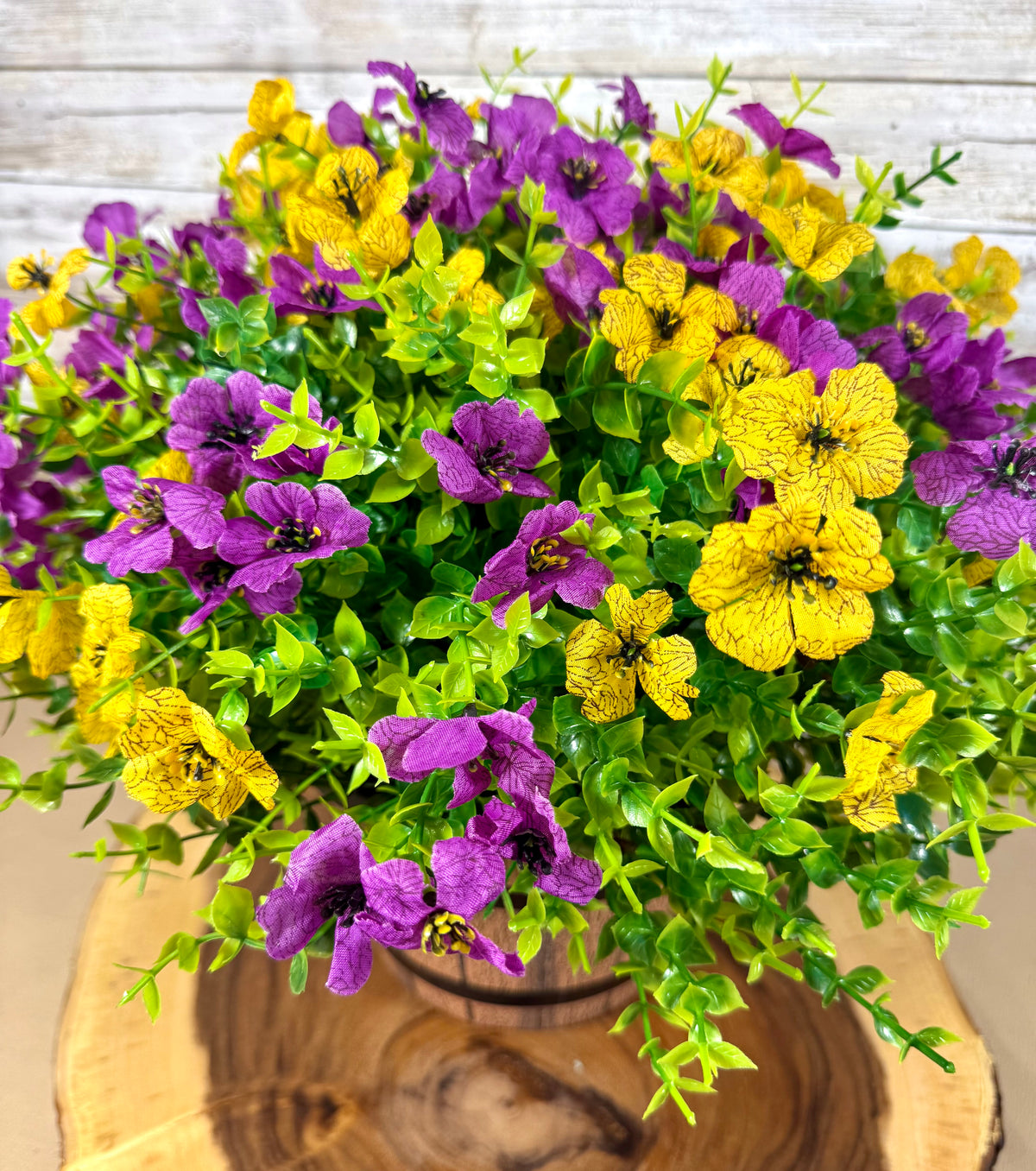 Handmade Floral Arrangement – Sunflowers & Roses, Rustic Wooden Barrel