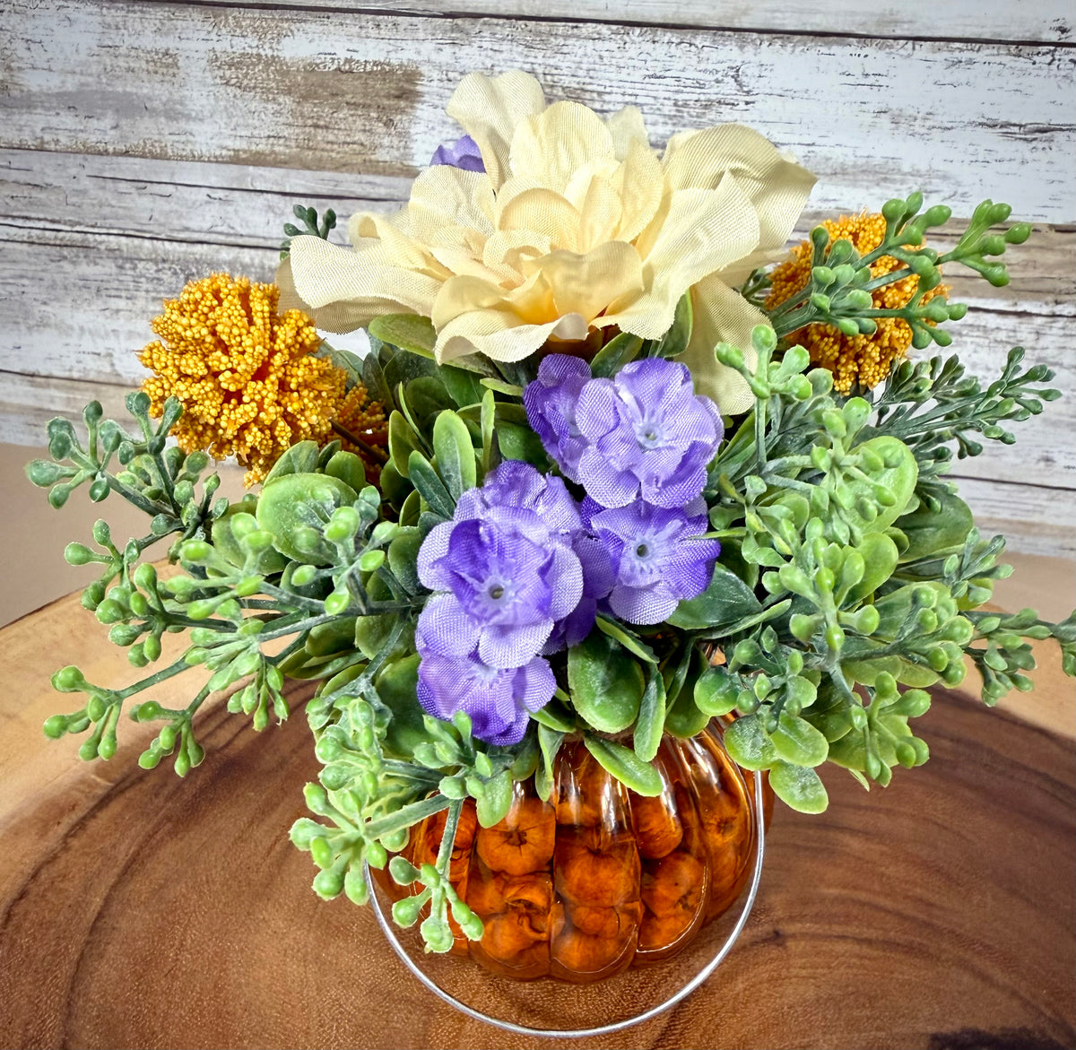 Small Fall Pumpkin Floral Arrangement – Autumn Flowers & Greenery