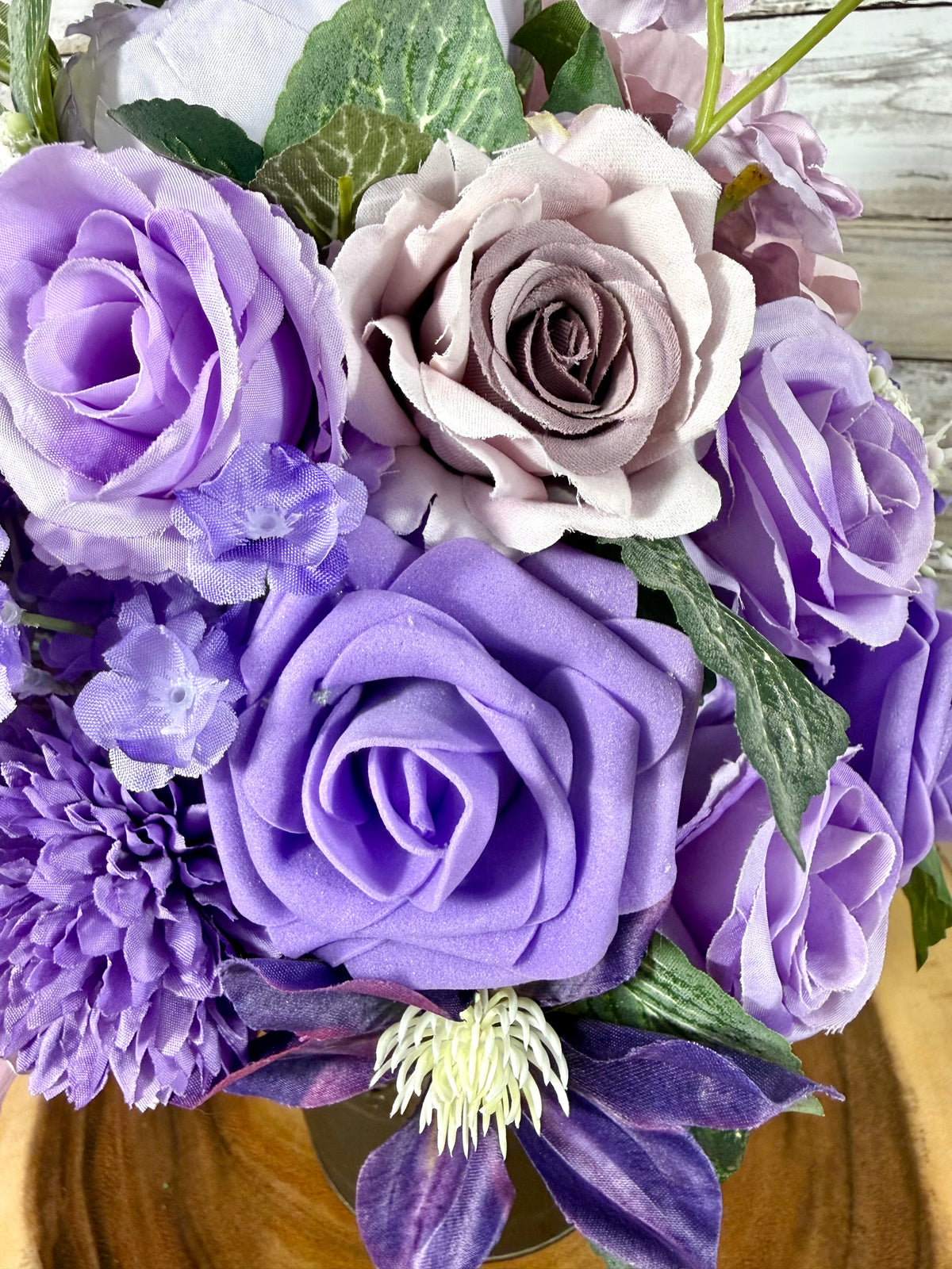 Lavender Purple Floral Arrangement in Black Metal Container