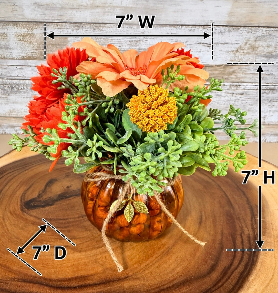 Small Fall Pumpkin Floral Arrangement – Orange & Peach Autumn Flowers