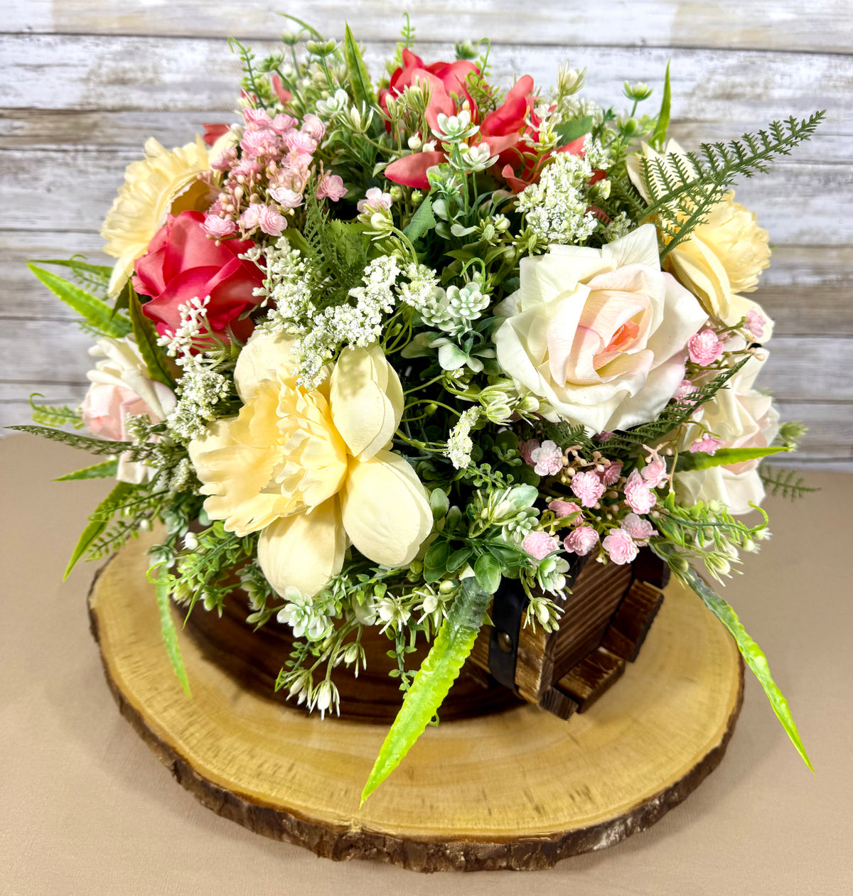 Handmade Floral Arrangement – Large Rustic Faux Flower Centerpiece