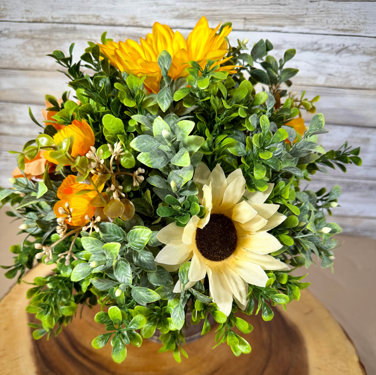 Fall Floral Arrangement in Rustic Gray Basket