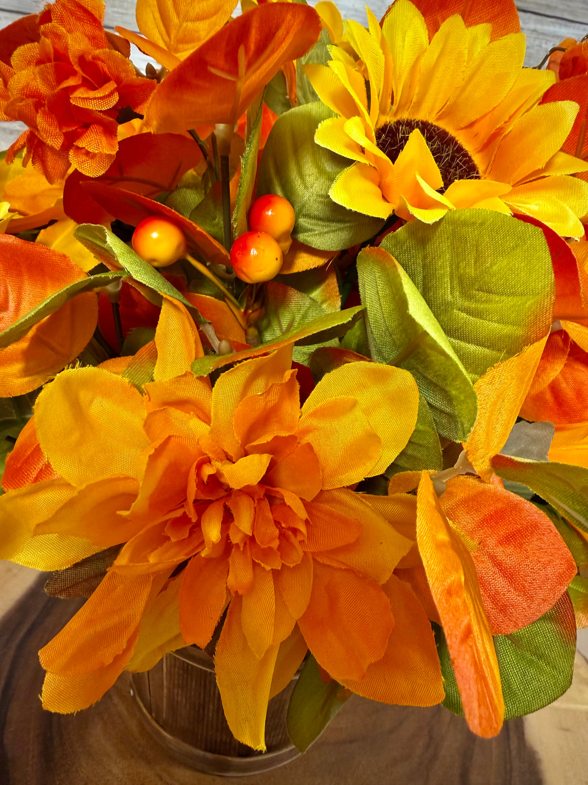 Fall Sunflower Floral Arrangement | Rustic Light Brown Basket
