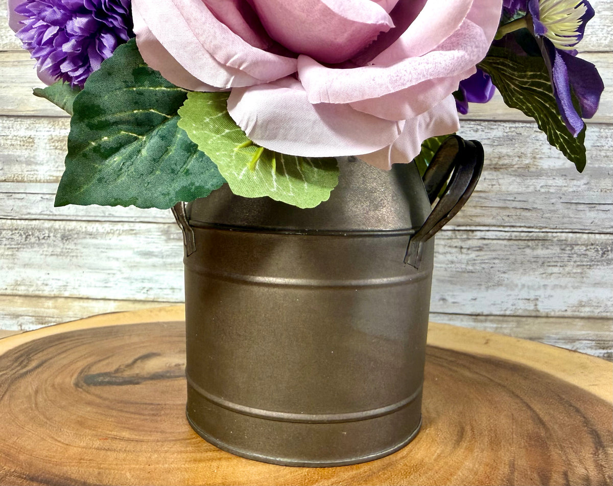 Lavender Purple Floral Arrangement in Black Metal Container