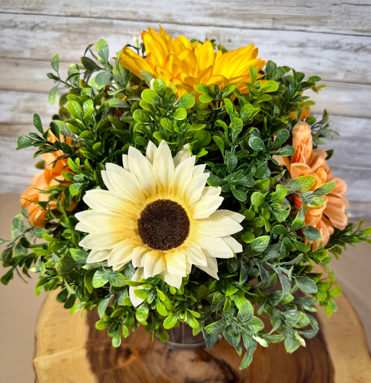 Fall Floral Arrangement in Rustic Gray Basket