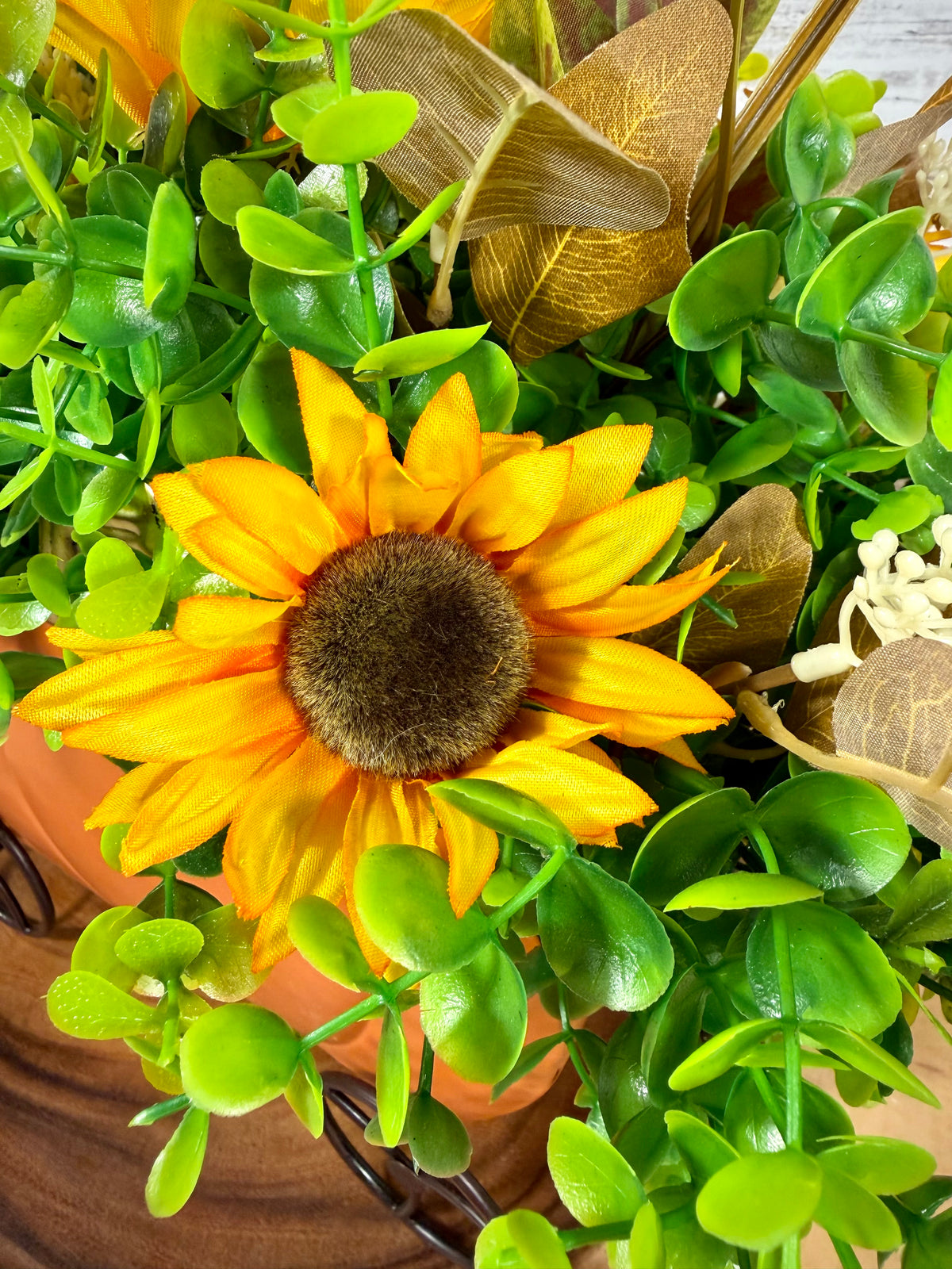Fall Pumpkin Carriage Floral Arrangement – Sunflower & Autumn Centerpiece