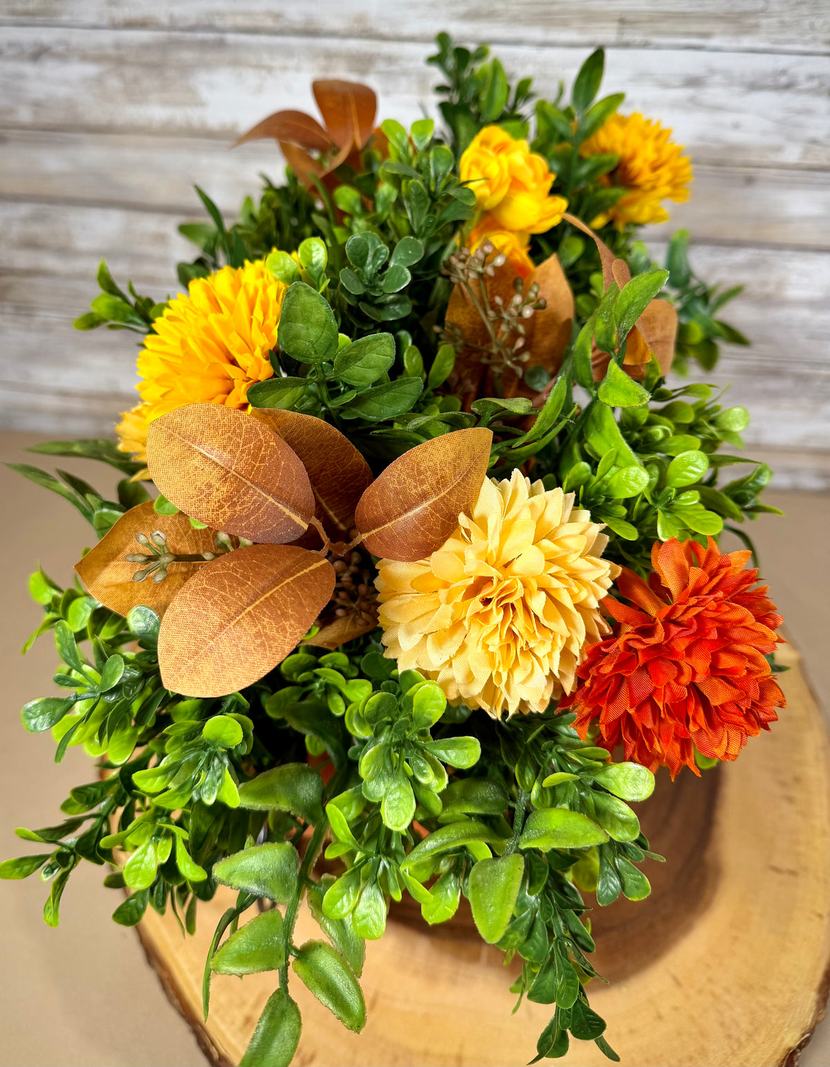 Pumpkin Carriage Fall Floral Arrangement – Orange Artificial Flowers & Greenery