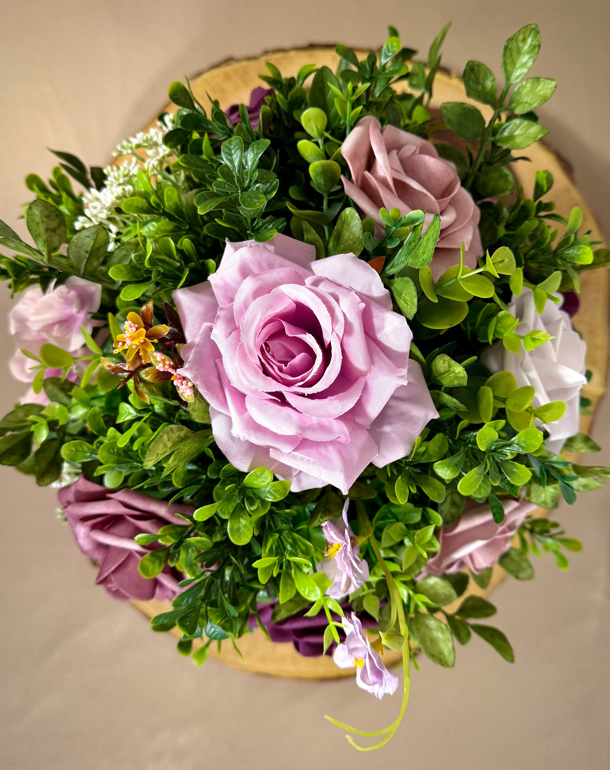 Handmade Purple Floral Arrangement – Mini Bucket Home Decor