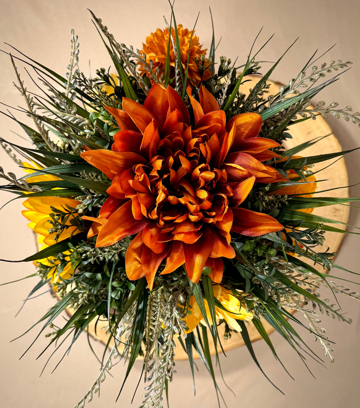 Fall Floral Arrangement | Sunflowers & Dark Orange Flowers