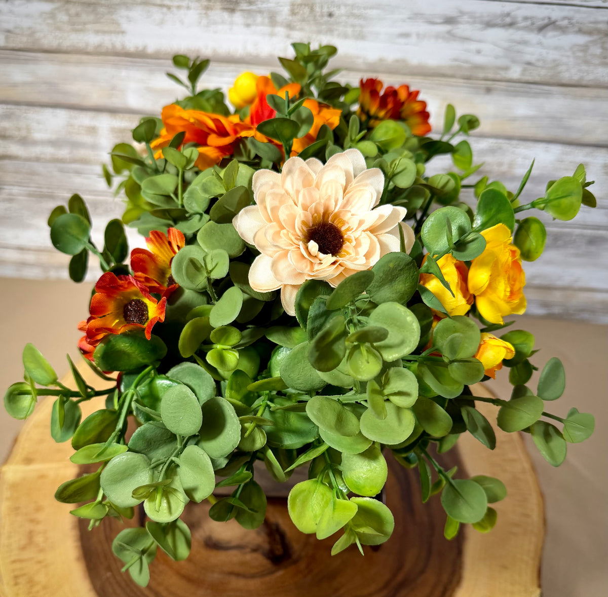 Silver Galvanized Pumpkin Wagon Fall Floral Arrangement