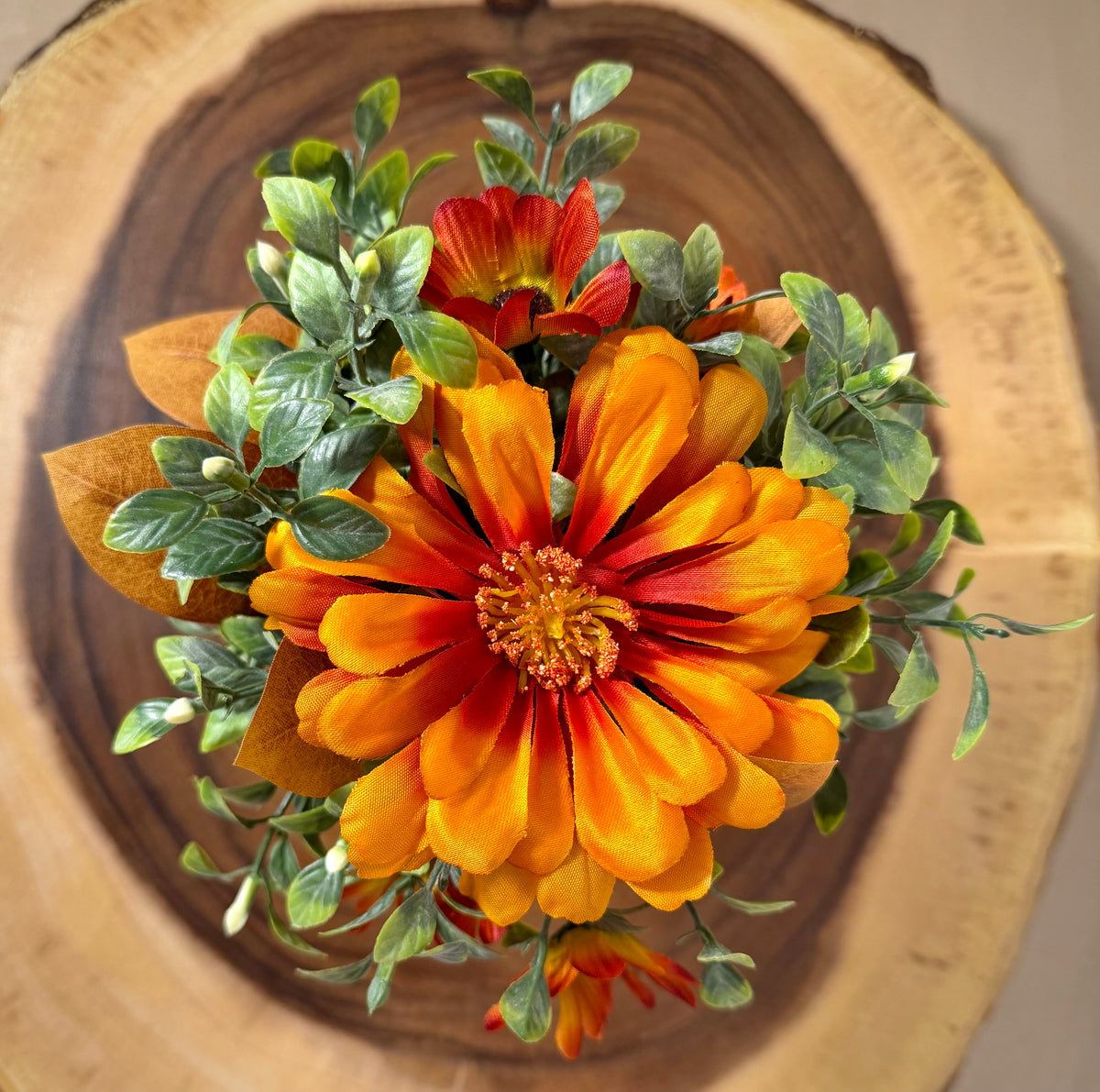 Small Fall Pumpkin Floral Arrangement – Orange & Rust Autumn Flowers