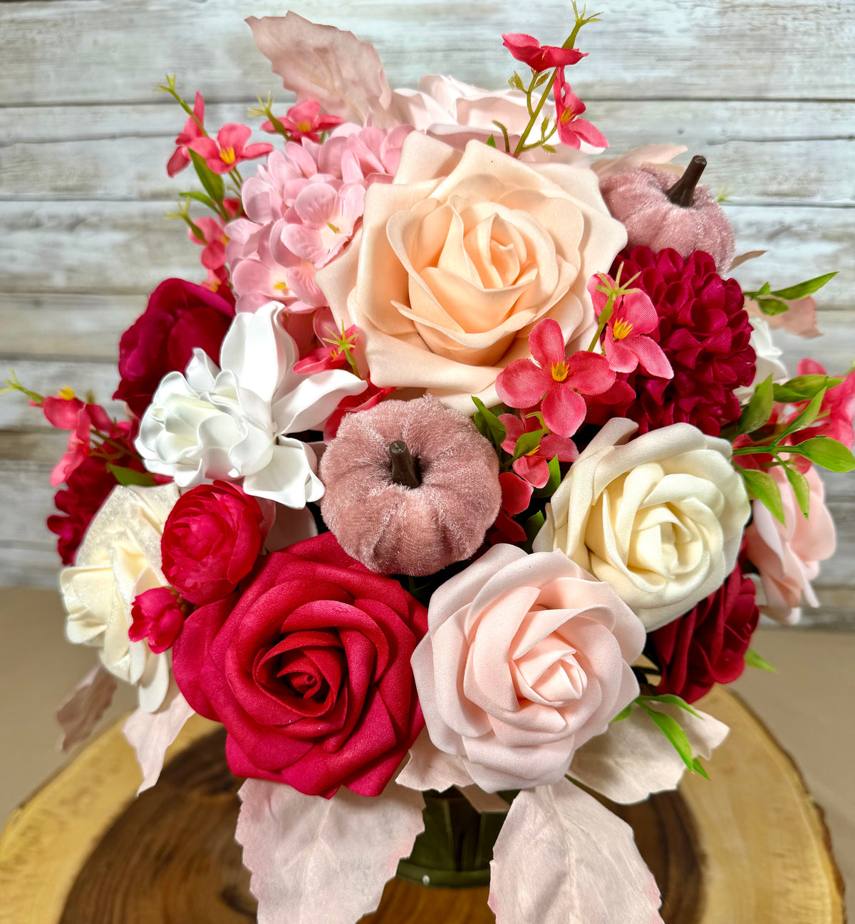 Fall Rose Floral Arrangement | Burgundy & Blush Foam Roses