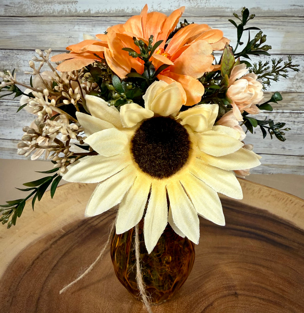 Small Fall Floral Arrangement | Coral Gerbera Daisy & Glass Vase