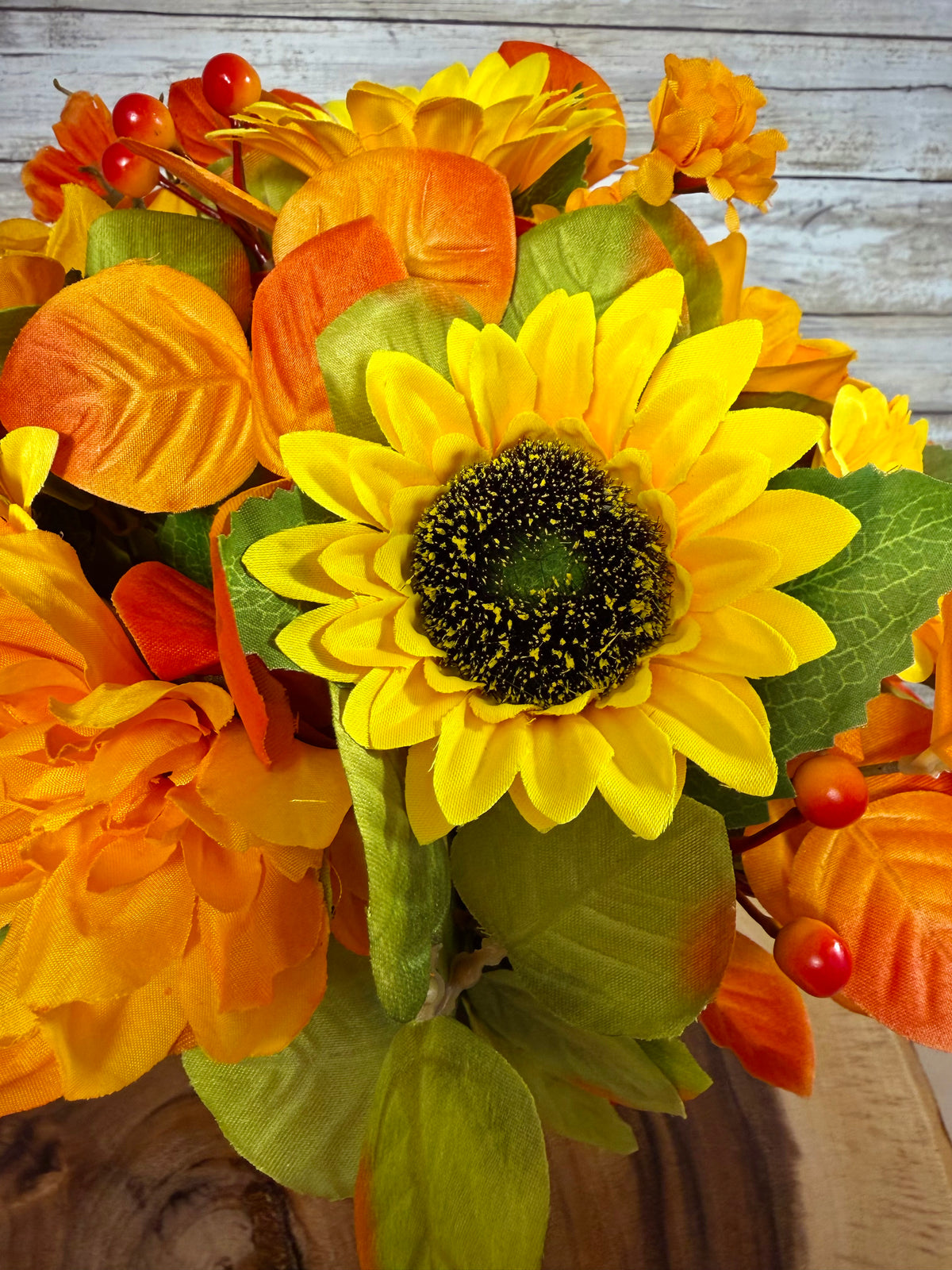 Fall Sunflower Floral Arrangement | Rustic Light Brown Basket