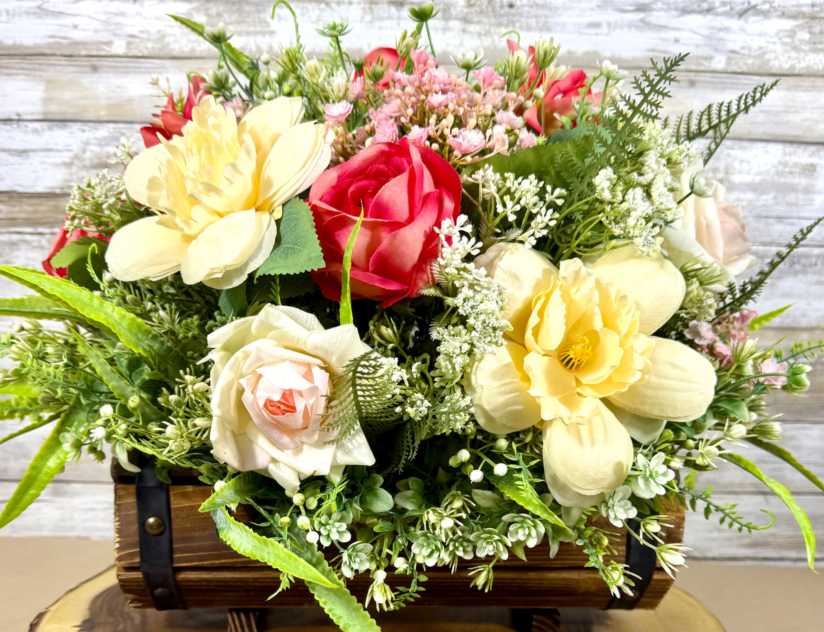Handmade Floral Arrangement – Large Rustic Faux Flower Centerpiece