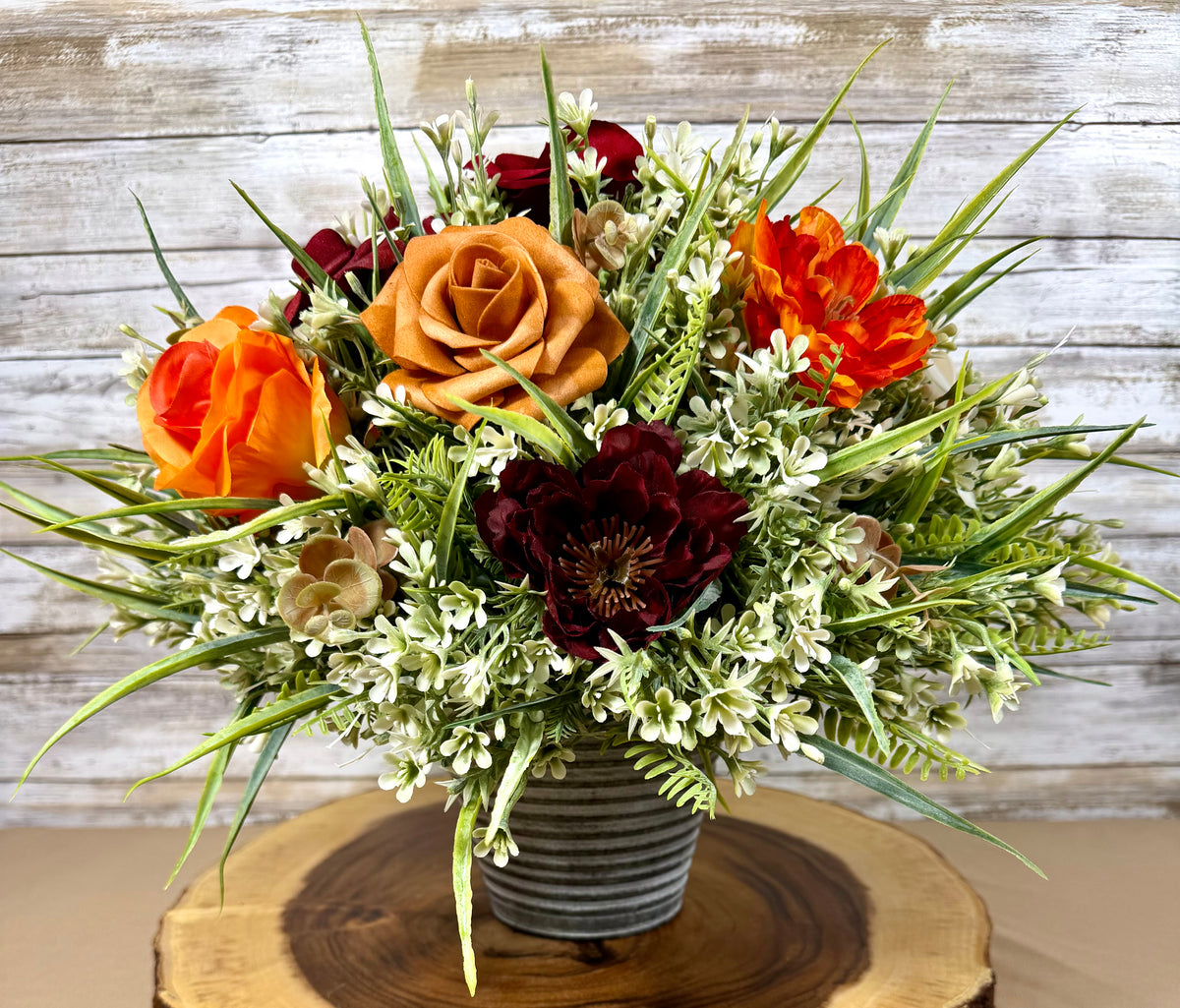 Autumn Rose Floral Arrangement | Orange & Burgundy