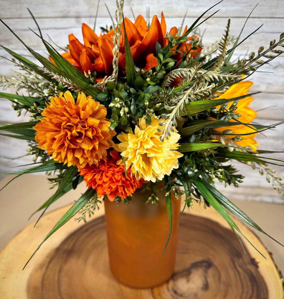 Fall Floral Arrangement | Sunflowers & Dark Orange Flowers
