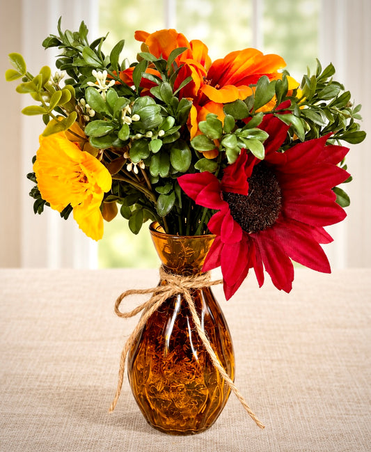 Small Fall Floral Arrangement | Orange Gerber Daisy & Glass Vase