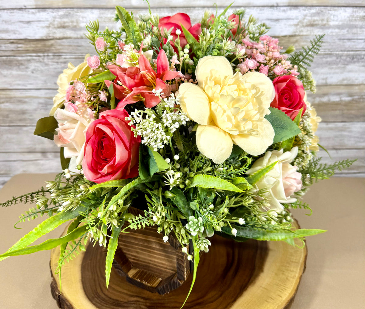 Handmade Floral Arrangement – Large Rustic Faux Flower Centerpiece