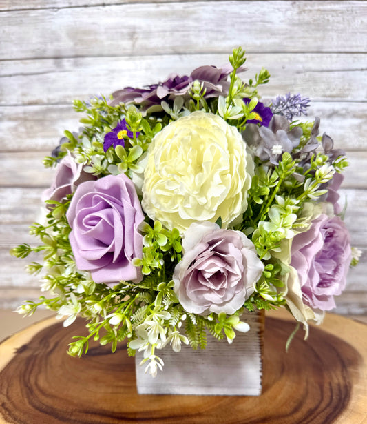 Handmade Floral Arrangement – Small Rustic Faux Flower Centerpiece