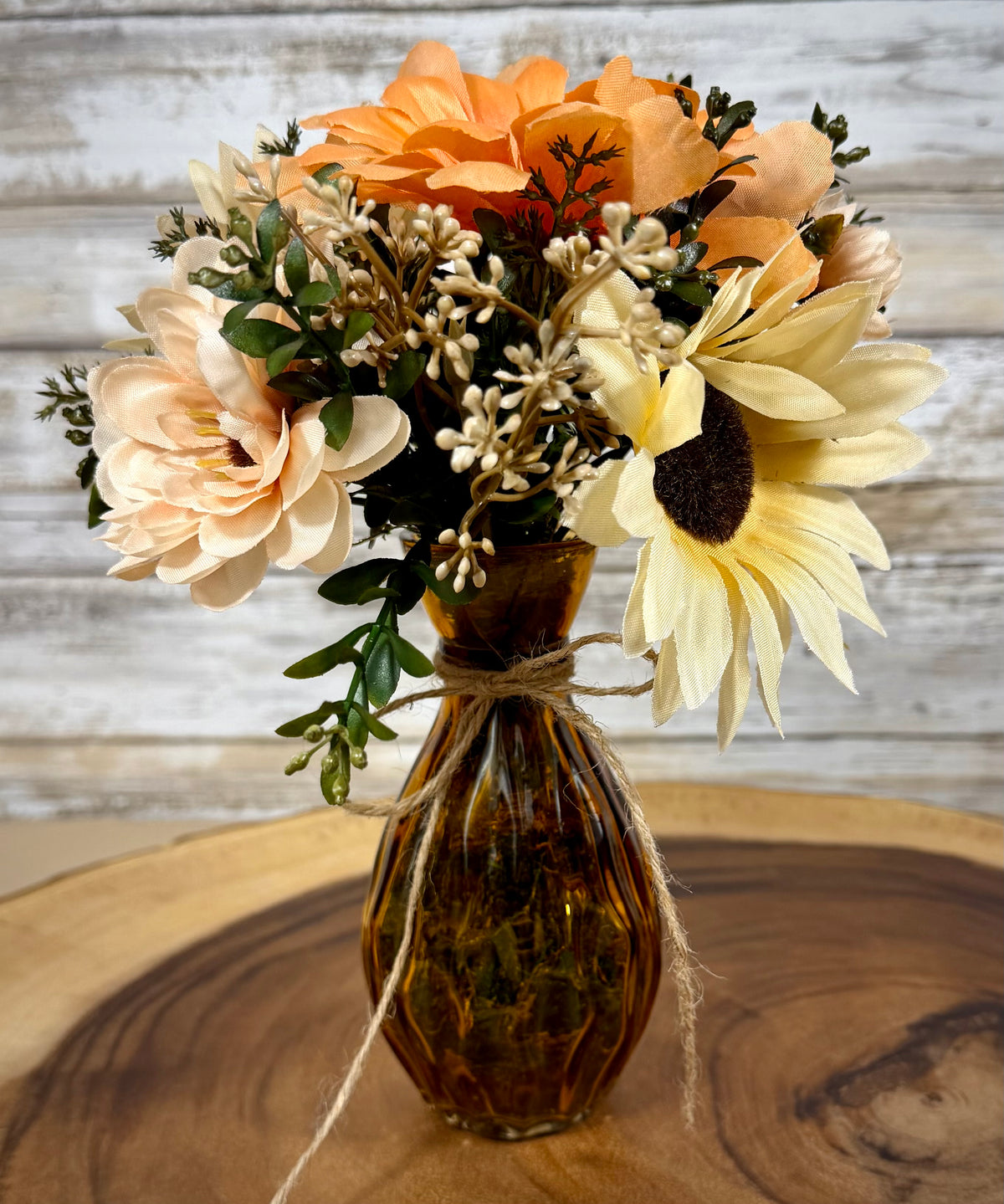 Small Fall Floral Arrangement | Coral Gerbera Daisy & Glass Vase