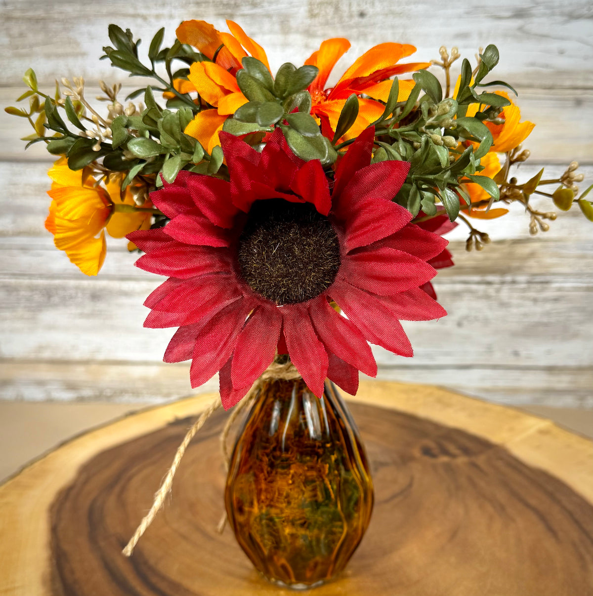 Small Fall Floral Arrangement | Orange Gerber Daisy & Glass Vase