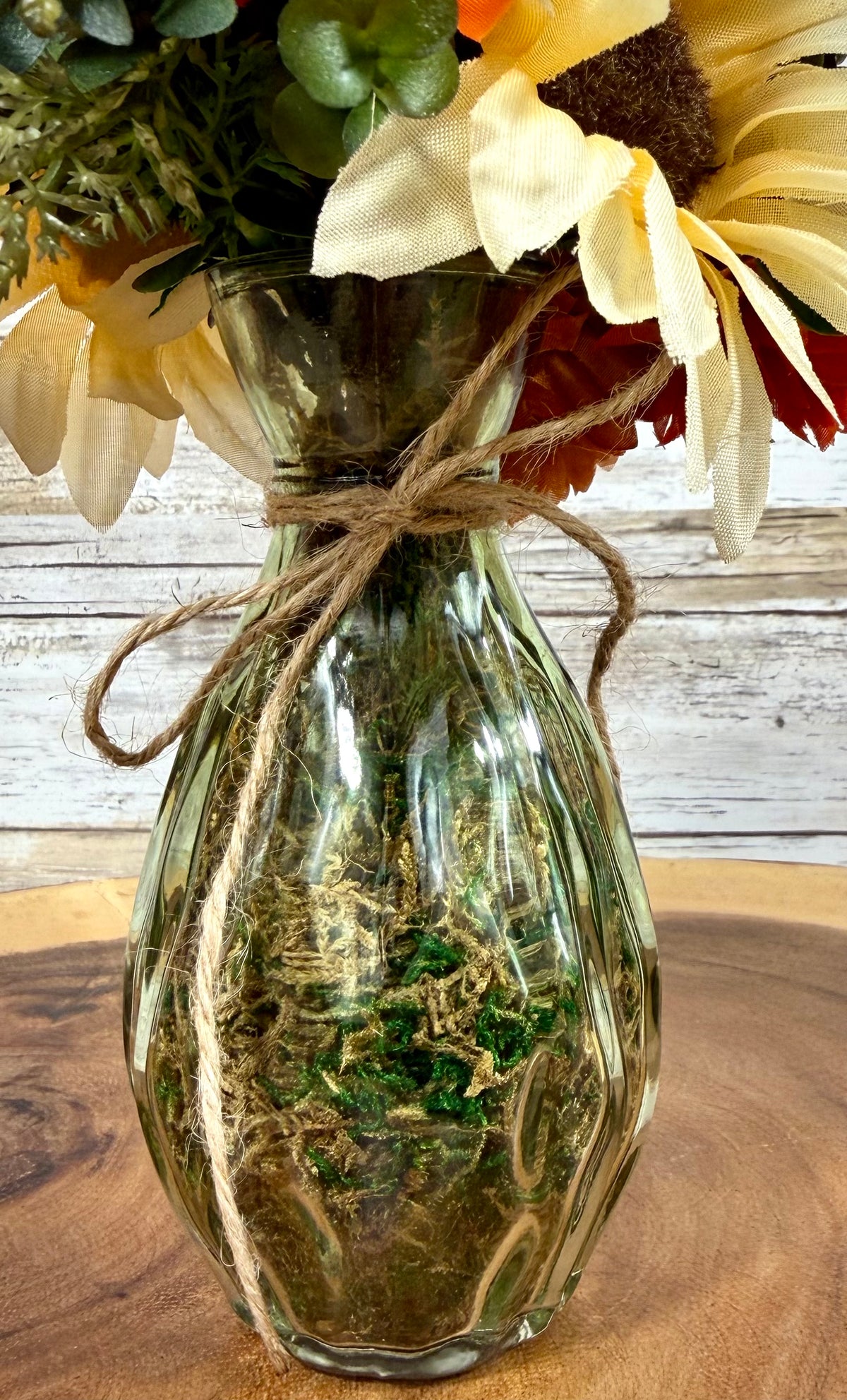 Small Fall Floral Arrangement | Red Gerber Daisy & White Sunflowers