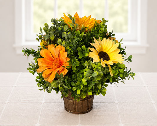 Fall Floral Arrangement in Rustic Gray Basket