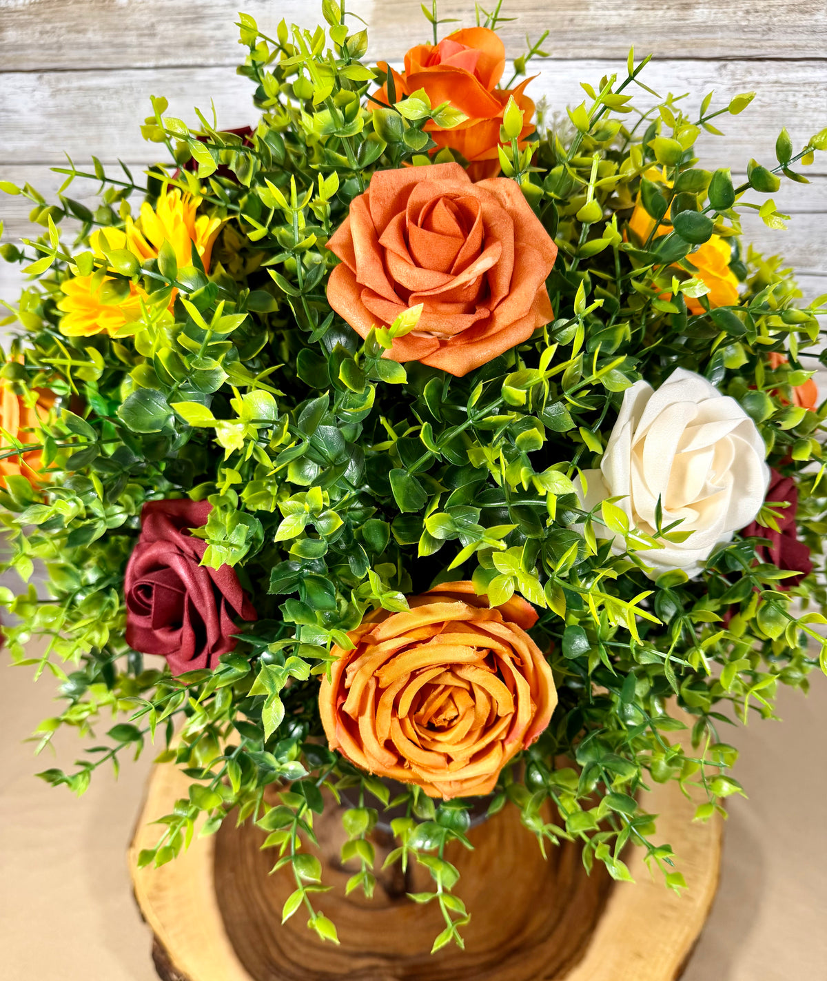 Large Fall Sunflower & Rose Arrangement | Metal Bucket