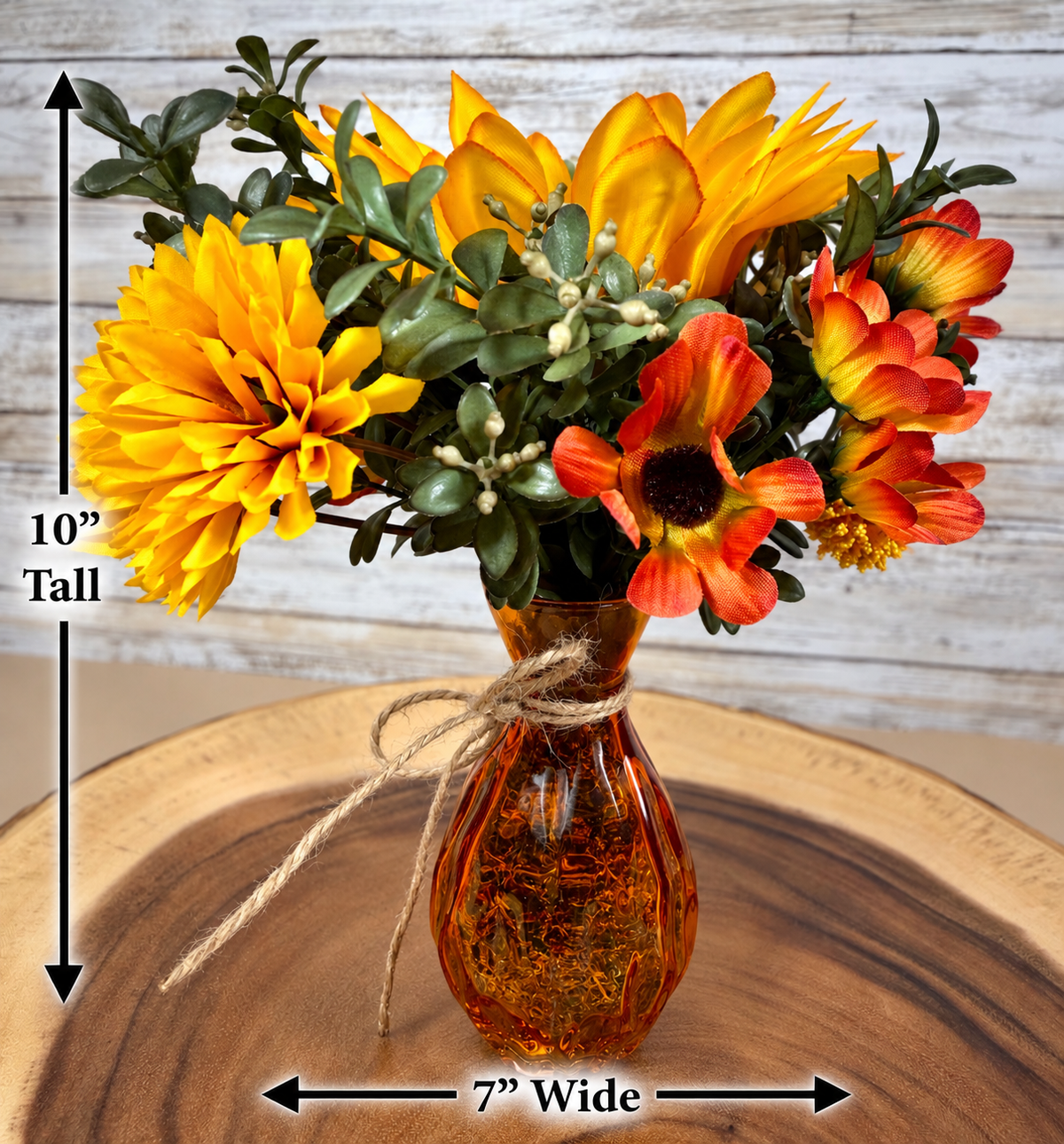 Small Fall Sunflower Floral Arrangement | Orange Glass Vase